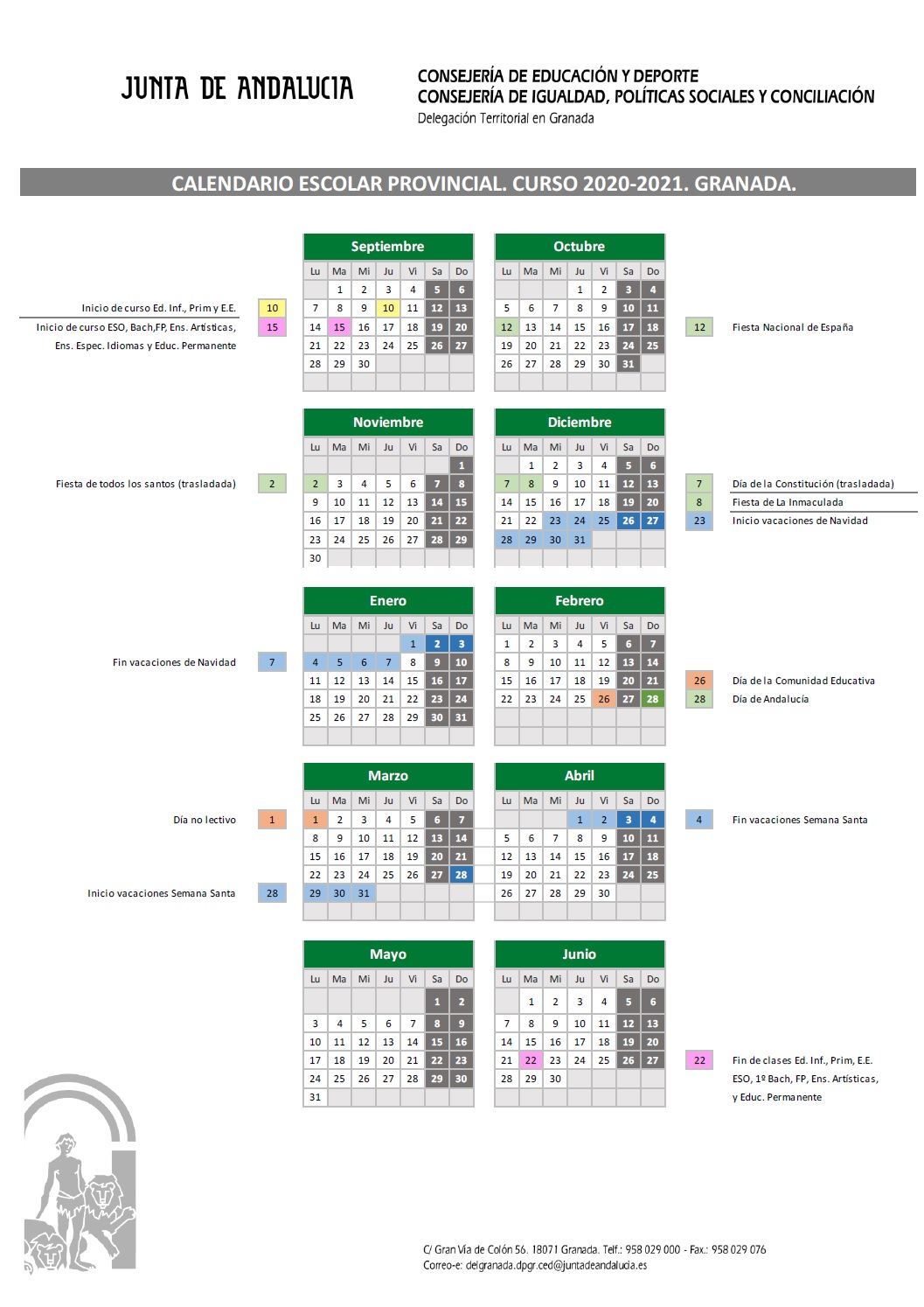 Horarios Y Calendarios Colegio Escolapios Granada Genil calendario escolar escolapios